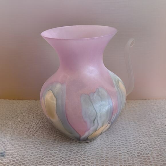 Vintage Rueven Satin Glass Hand Painted Drip Watercolor Art Nouveau Vase Pink - Picture 6 of 6